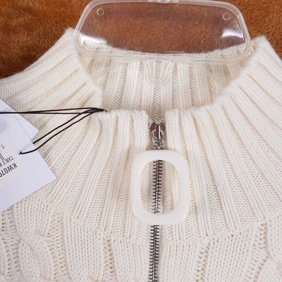 JW ANDERSON Mens Sweater Large Cream 1/4 Zip Cable Knit 100% Merino Wool $690 - Picture 2 of 8